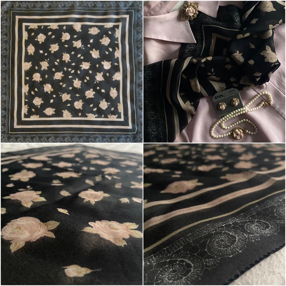 🥀 Vintage Roses Motif Chiffon Scarf